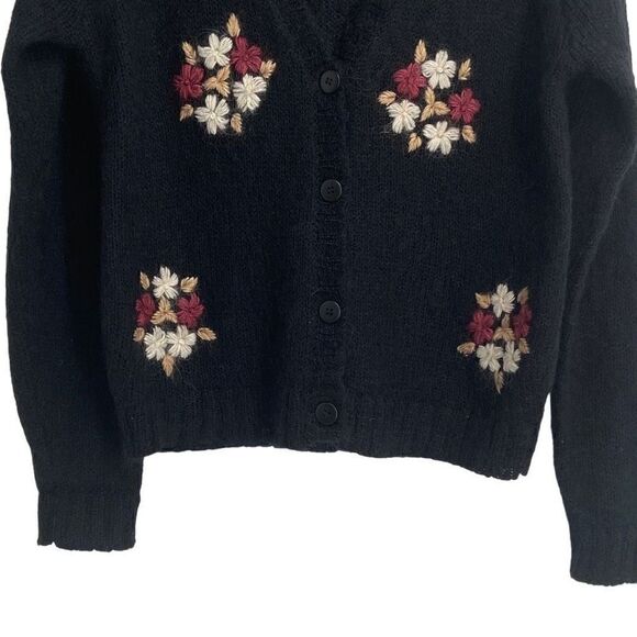 Knit Knit Vintage Mohair Blend Embroidered Cardigan Sweater Black Small - Picture 4 of 6
